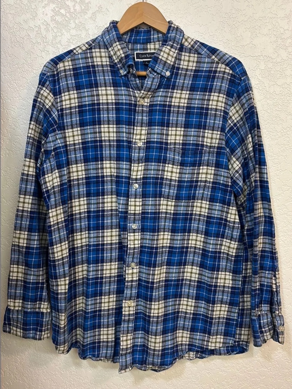 Men’s • Plaid Flannel 100% Cotton Blue & Cream, Club Room Brand from Macy’s